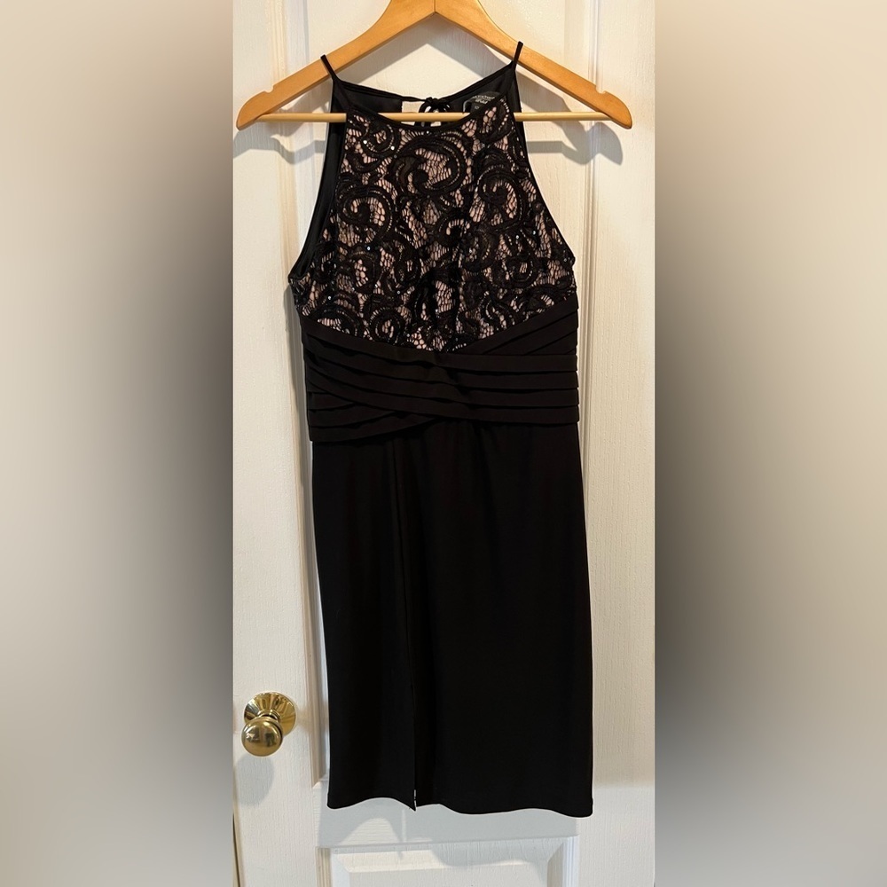 R&M Richards petite black lace cocktail dress size 4 petite